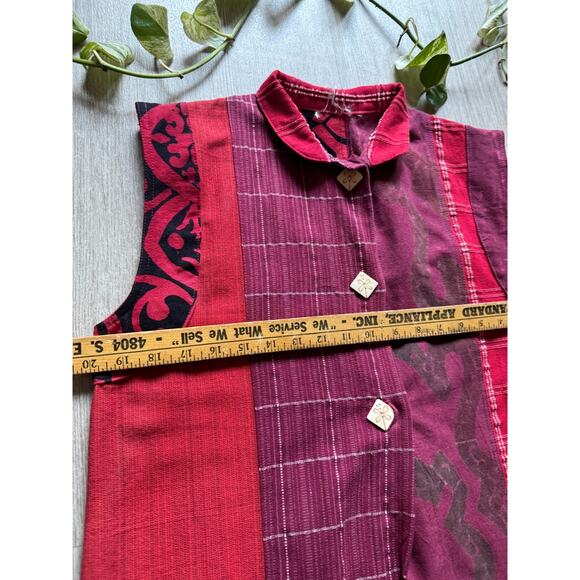 Handmade Woven Cotton Tunic Dress Red Purple Patchwork Sleeveless Folk Boho M - Picture 6 of 7